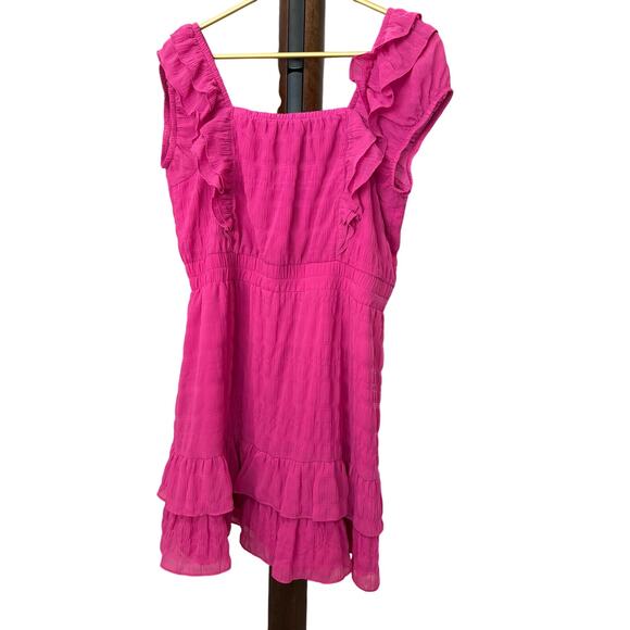 Betsey Johnson Pink Sleeveless Dress Ruffle Smocked Waist Crochet Women’s M EUC - Picture 3 of 5